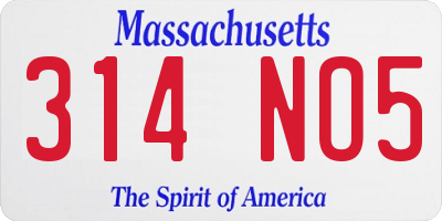 MA license plate 314NO5