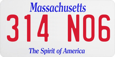 MA license plate 314NO6