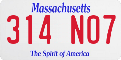 MA license plate 314NO7