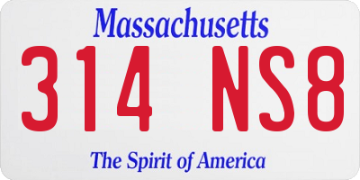 MA license plate 314NS8