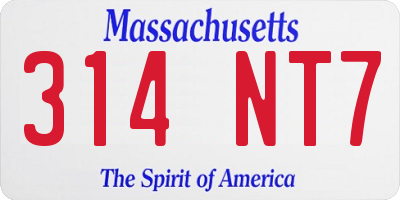 MA license plate 314NT7