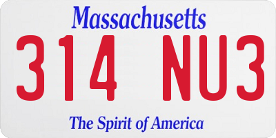 MA license plate 314NU3