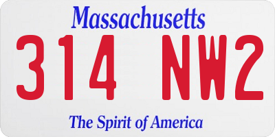 MA license plate 314NW2