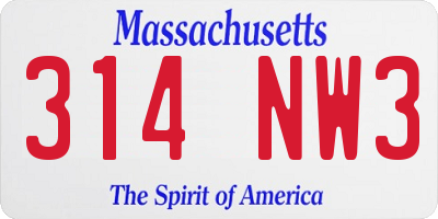 MA license plate 314NW3