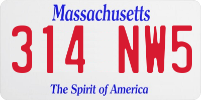 MA license plate 314NW5