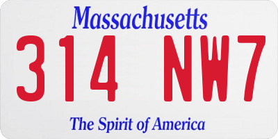 MA license plate 314NW7