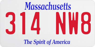 MA license plate 314NW8