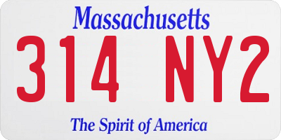 MA license plate 314NY2