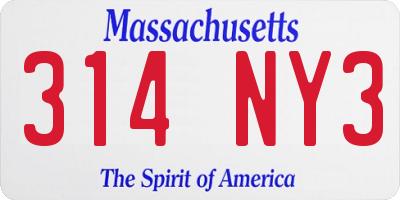MA license plate 314NY3