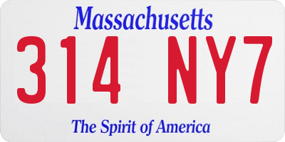 MA license plate 314NY7