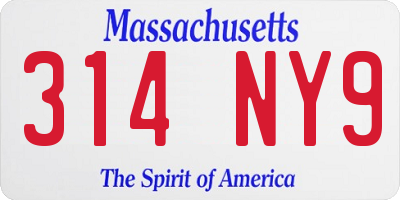 MA license plate 314NY9