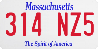MA license plate 314NZ5