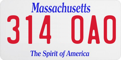 MA license plate 314OA0
