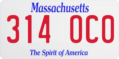 MA license plate 314OC0
