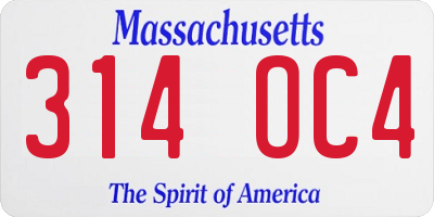 MA license plate 314OC4