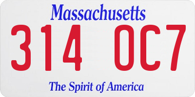 MA license plate 314OC7