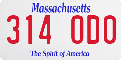 MA license plate 314OD0