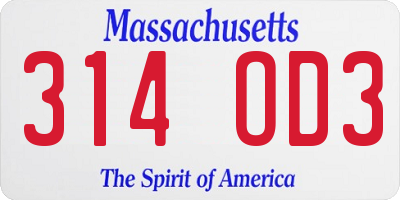 MA license plate 314OD3