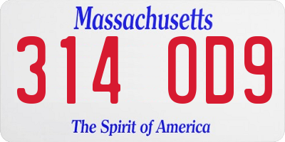 MA license plate 314OD9