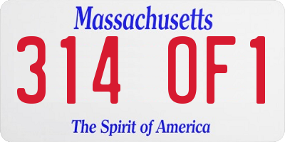 MA license plate 314OF1