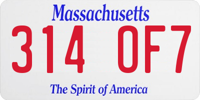 MA license plate 314OF7