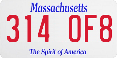 MA license plate 314OF8