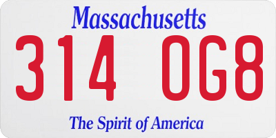 MA license plate 314OG8