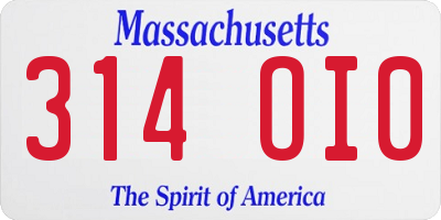 MA license plate 314OI0