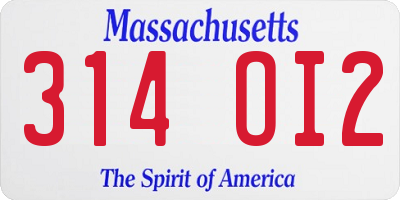 MA license plate 314OI2