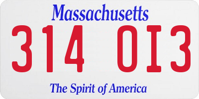 MA license plate 314OI3