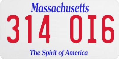 MA license plate 314OI6