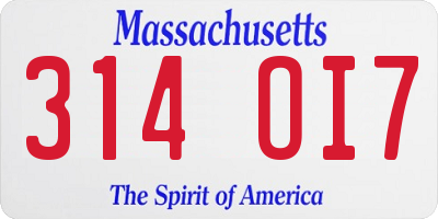 MA license plate 314OI7