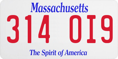 MA license plate 314OI9