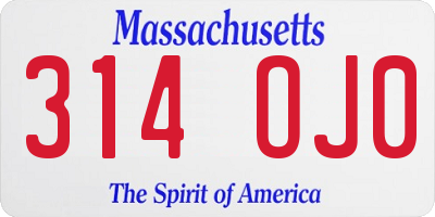 MA license plate 314OJ0