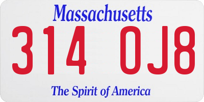 MA license plate 314OJ8