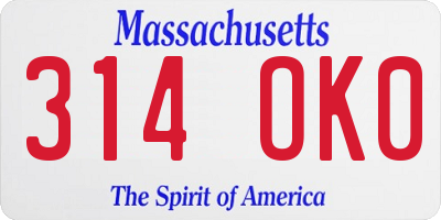 MA license plate 314OK0
