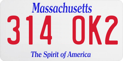 MA license plate 314OK2