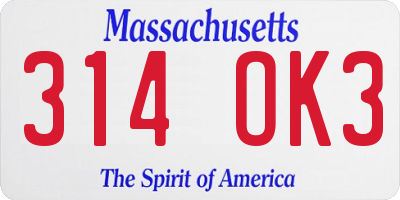 MA license plate 314OK3