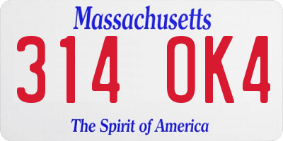MA license plate 314OK4