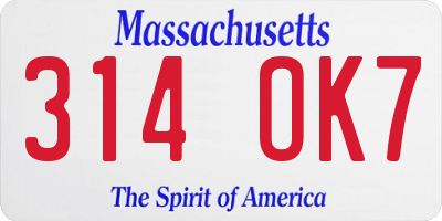 MA license plate 314OK7