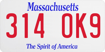 MA license plate 314OK9
