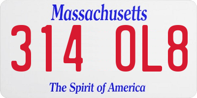 MA license plate 314OL8