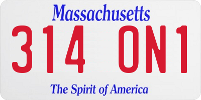 MA license plate 314ON1