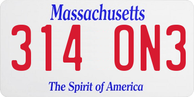 MA license plate 314ON3
