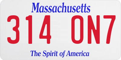 MA license plate 314ON7