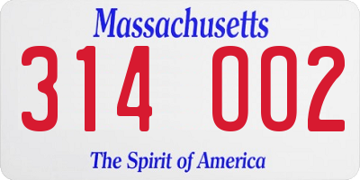 MA license plate 314OO2