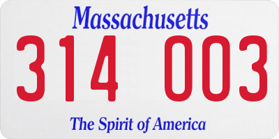 MA license plate 314OO3