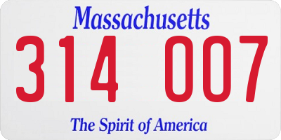 MA license plate 314OO7