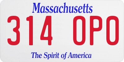MA license plate 314OP0