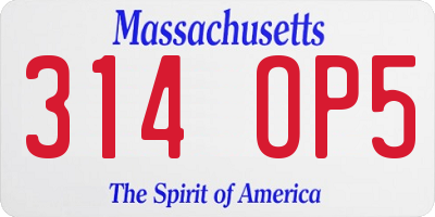 MA license plate 314OP5